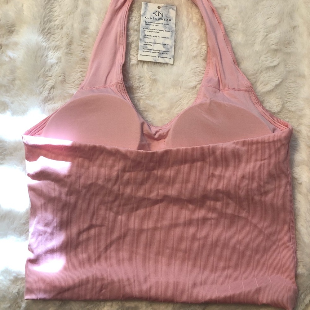 Pink Ribbed Halter Tank Top - Picture 3 of 4